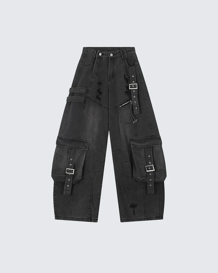 Ripped Denim Cargo Pants – Street Style