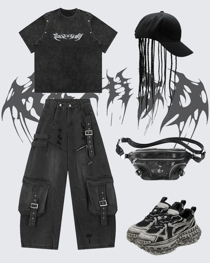Ripped Denim Cargo Pants – Street Style