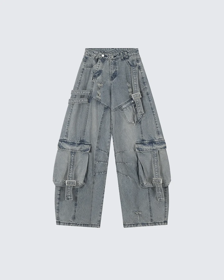 Ripped Denim Cargo Pants – Street Style