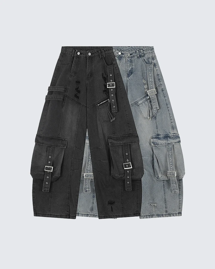 Ripped Denim Cargo Pants – Street Style