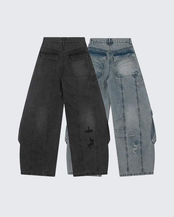 Ripped Denim Cargo Pants – Street Style