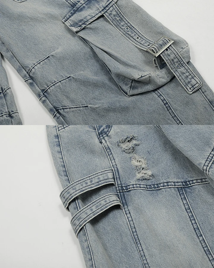 Ripped Denim Cargo Pants – Street Style
