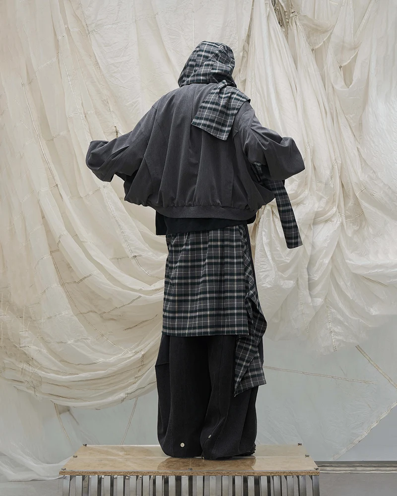 Detachable Plaid Layer Wide-Leg Pants