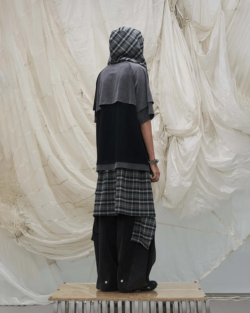 Detachable Plaid Layer Wide-Leg Pants