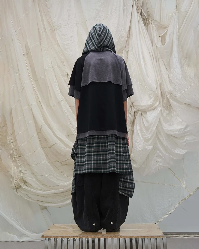 Detachable Plaid Layer Wide-Leg Pants
