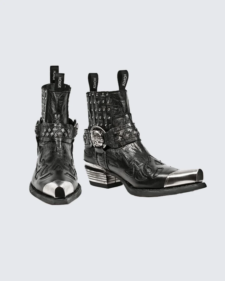 Skull Studded Western Ankle Boots – Gothic Cowboy Style