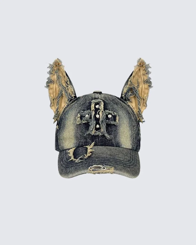 Washed Doberman-Ear Denim Cap