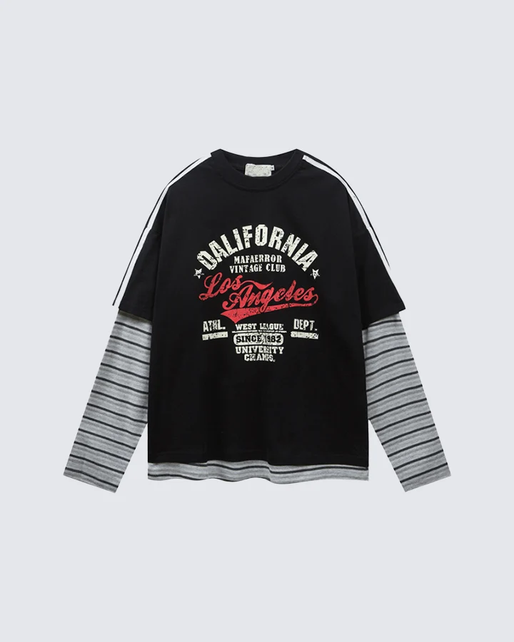 Layered Sleeve Graphic Tee – Vintage Style