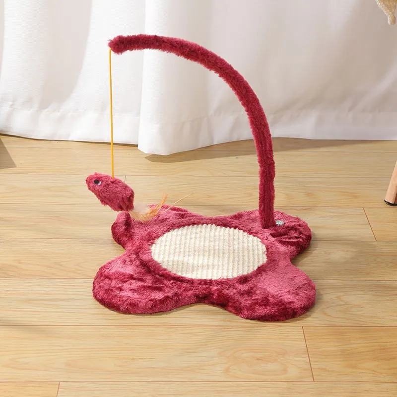 Spielzeug Katze, Rot, Katzenangel mit hängender Maus, Blume Förmiger Sockel, Kratzbereich aus SIsal für Spielvergnügen
