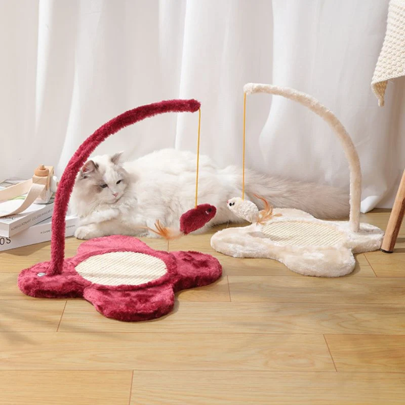 Spielzeug Katze, Rot, Katzenangel mit hängender Maus, Blume Förmiger Sockel, Kratzbereich aus SIsal für Spielvergnügen
