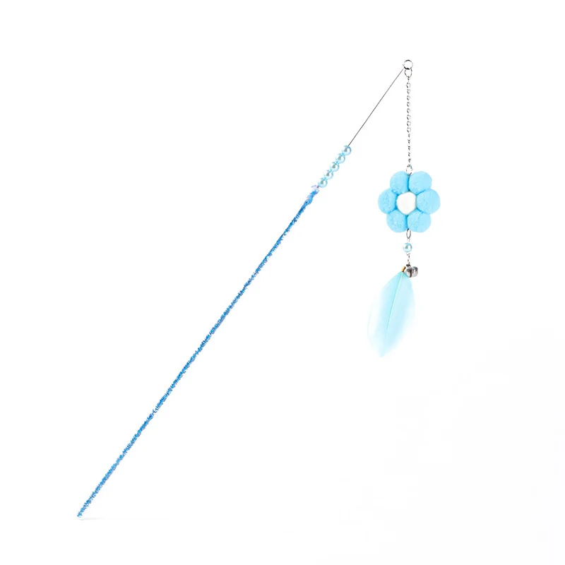 Katzen Spielzeug, Katzenangel mit Blumen oder Quasten, 46-47 cm lang, für Katzen zum Spielen und Bewegen