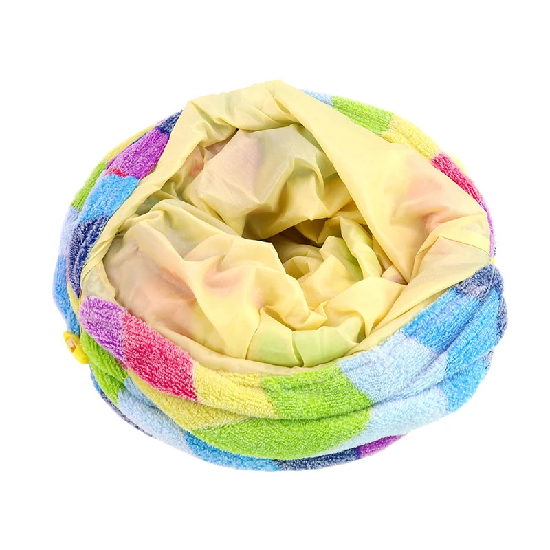 Katzentunnel, Regenbogenfarben Faltbarer Katzen-Spieltunnel aus Geräuschpapier mit mehreren Eingängen & aufgehängtem ball