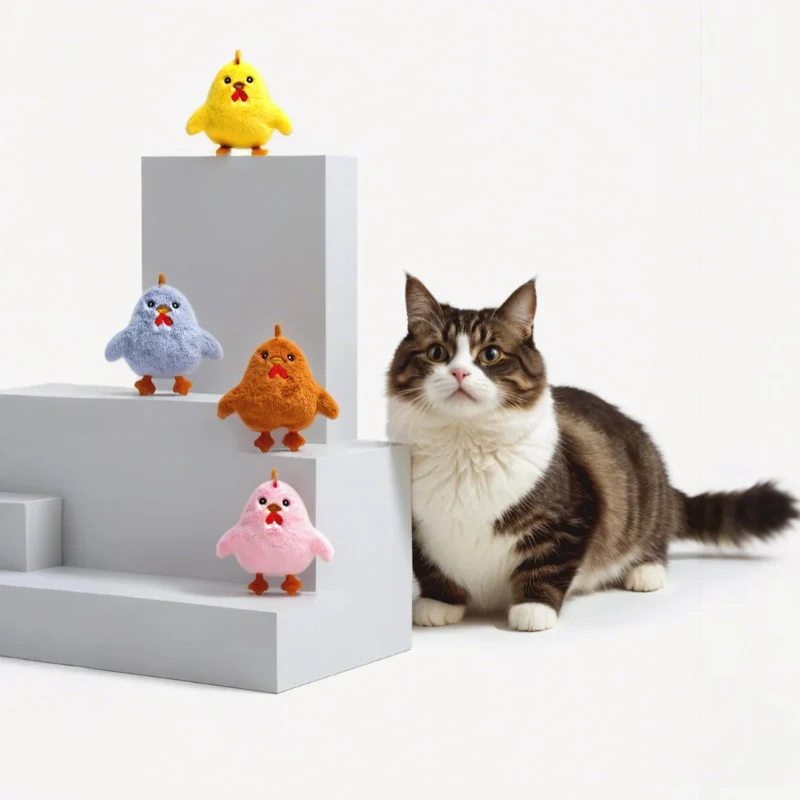 Kuscheltier für Katze, Kuscheliges Plüschspielzeug im niedlichen Küken, 4er-Pack in vier Farben, für Katzen zum Kauen