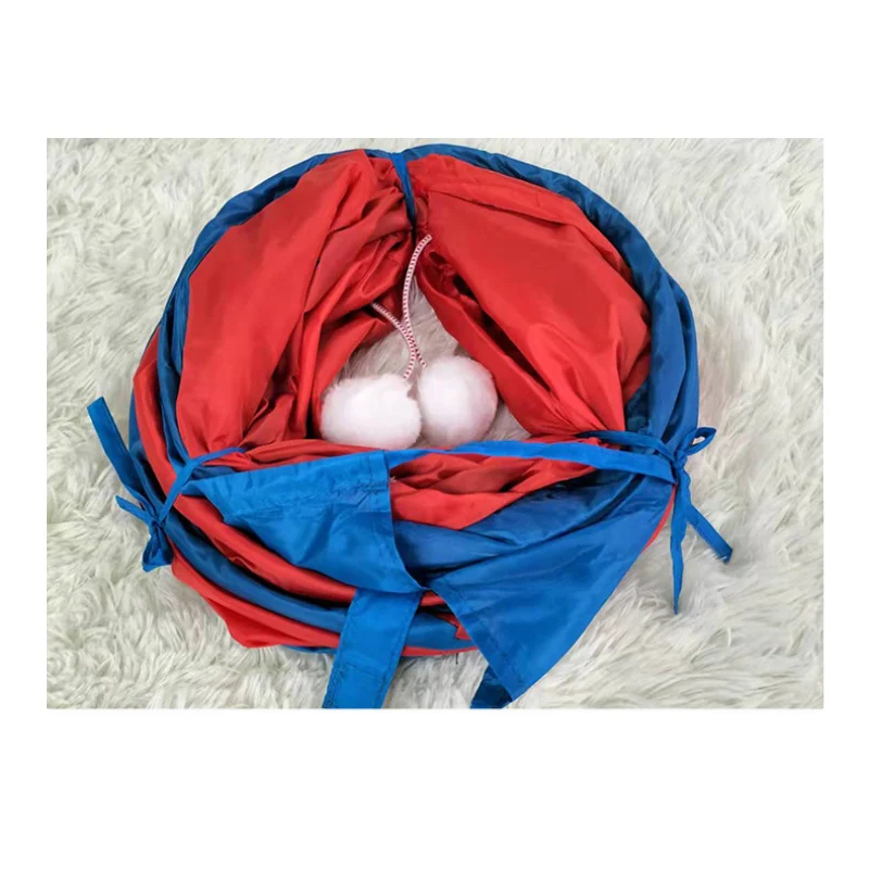 Katzentunnel, Rot Orange & blaue Streifen Katzenspielzeug aus Polyester, Runde Öffnung, faltbar, ideal für verspielte Katzen