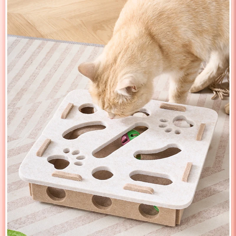Intelligenzspielzeug Katze, Quadrat Labyrinth Filzbox mit Glockenball, in Grün und Weiß, zur Verbesserung der Intelligenz