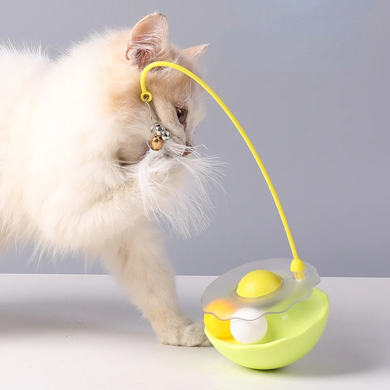 Katzen Spielzeug, Gelb Cat-Drehteller, Kippsicheres Design mit Wackel Federglocken-Katzenangel & Katzenminze-Bälle
