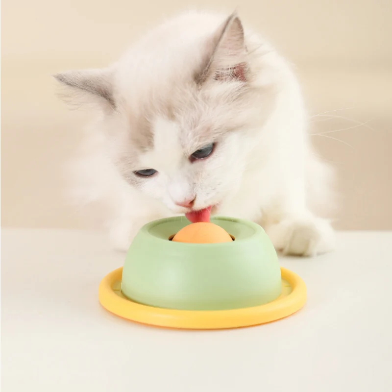 Intelligenzspielzeug Katze, Leckball Slow Food Spielzeug für Kippschutz, Zahnreinigung Katzenspielzeug in Grau, Grün & Gelb