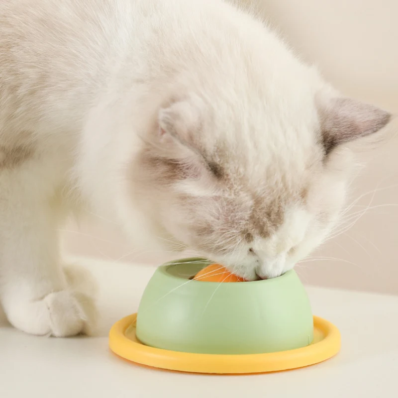 Intelligenzspielzeug Katze, Leckball Slow Food Spielzeug für Kippschutz, Zahnreinigung Katzenspielzeug in Grau, Grün & Gelb
