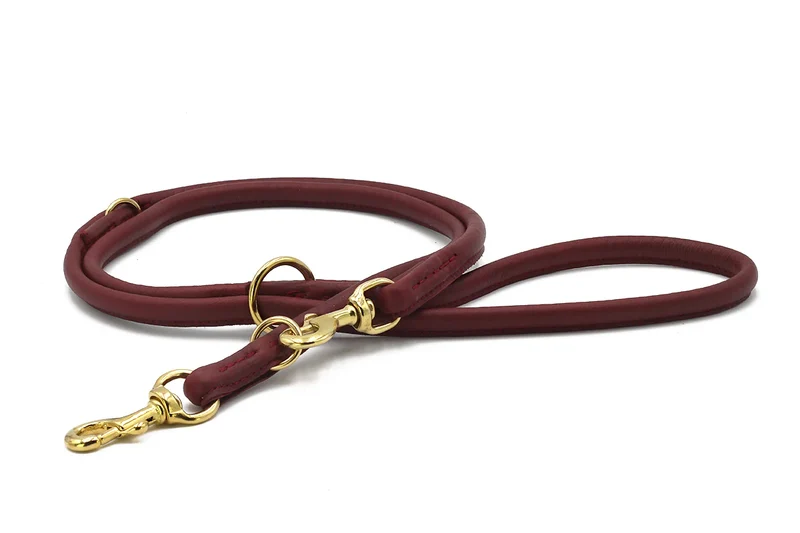 Lederleine rundgenäht 2m Gold - Burgundy