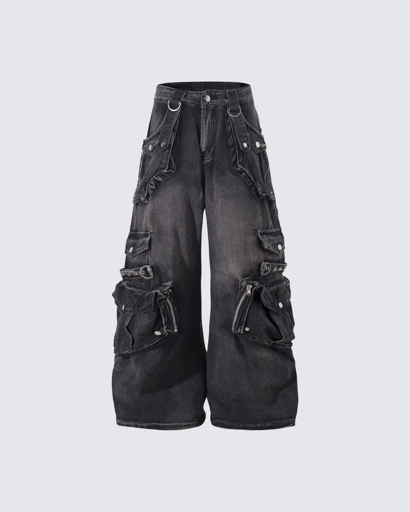 Vintage Streetwear Cargo Flared Jeans