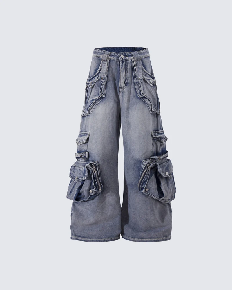 Vintage Streetwear Cargo Flared Jeans