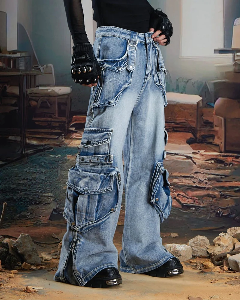 Vintage Streetwear Cargo Flared Jeans
