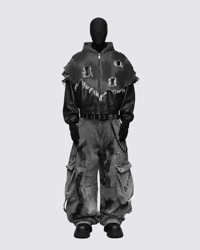 Streetwear Cargo Denim Pants（Free Belt and Chain Included）