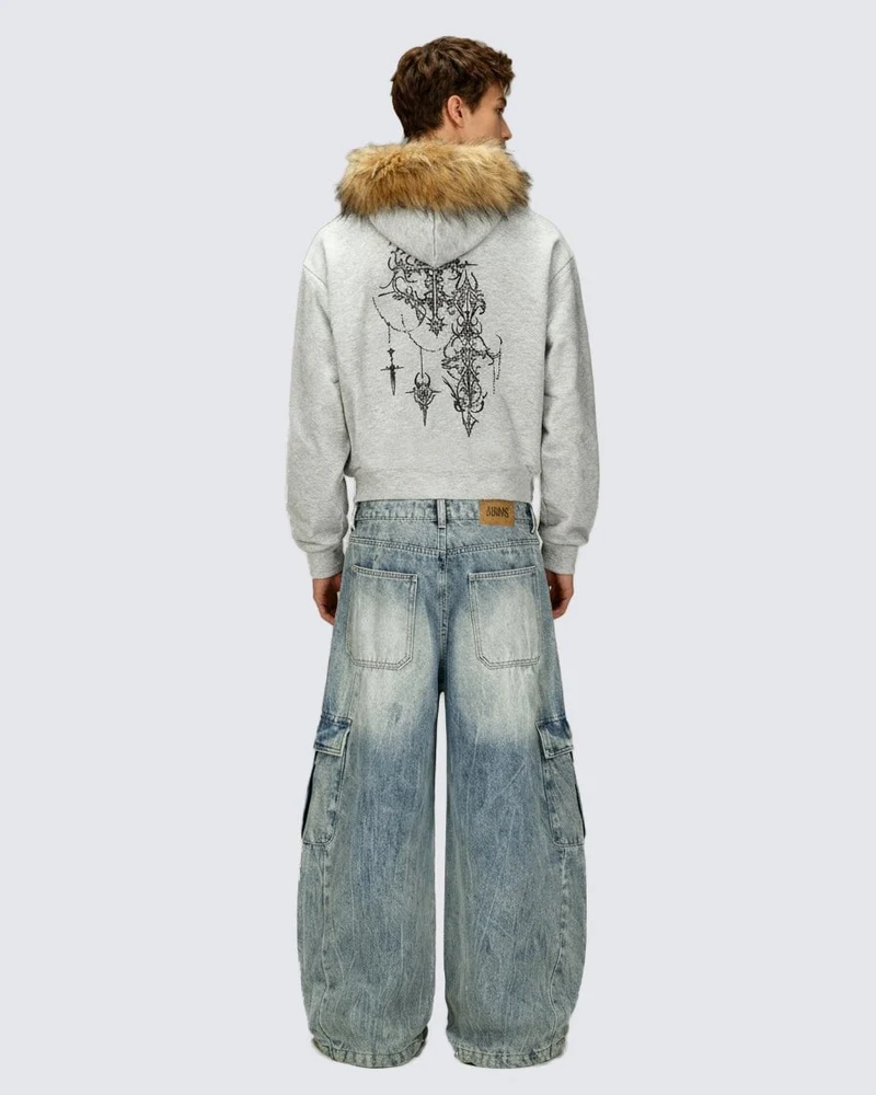 American Street Style Printed Hoodie Jacket