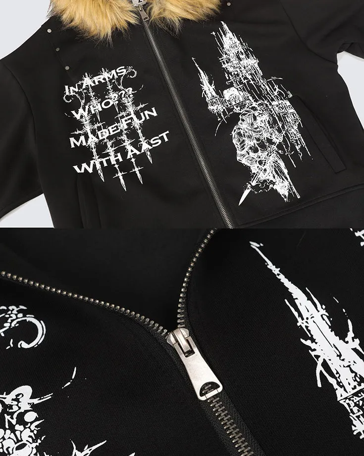 American Street Style Printed Hoodie Jacket