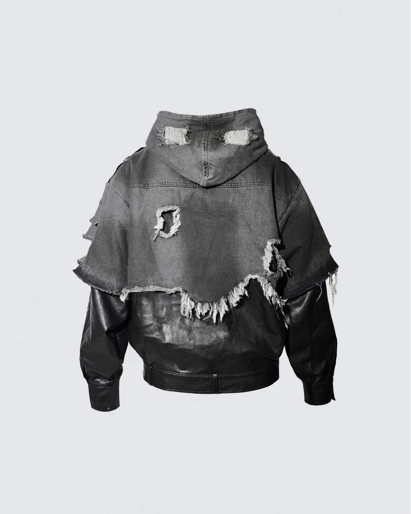Deconstructed Layered Distressed Leather Jacket