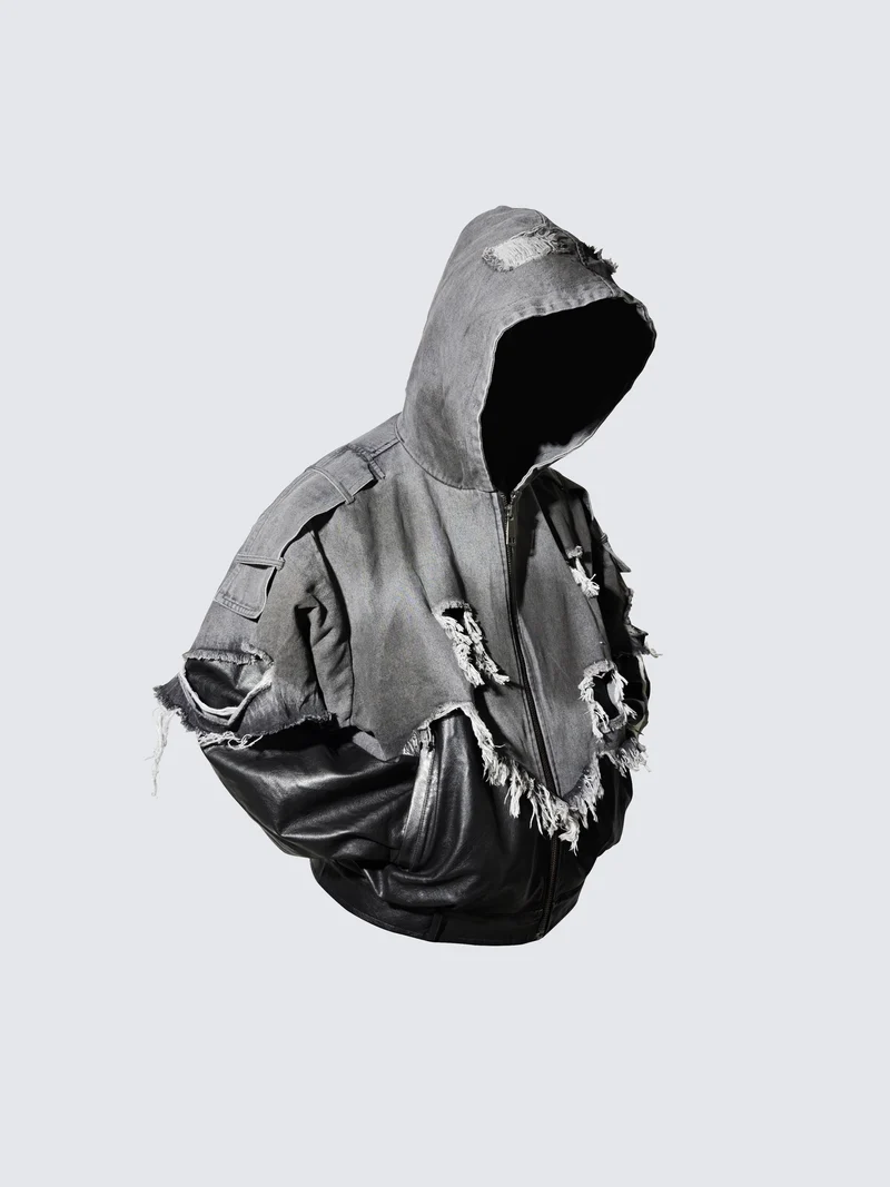 Deconstructed Layered Distressed Leather Jacket