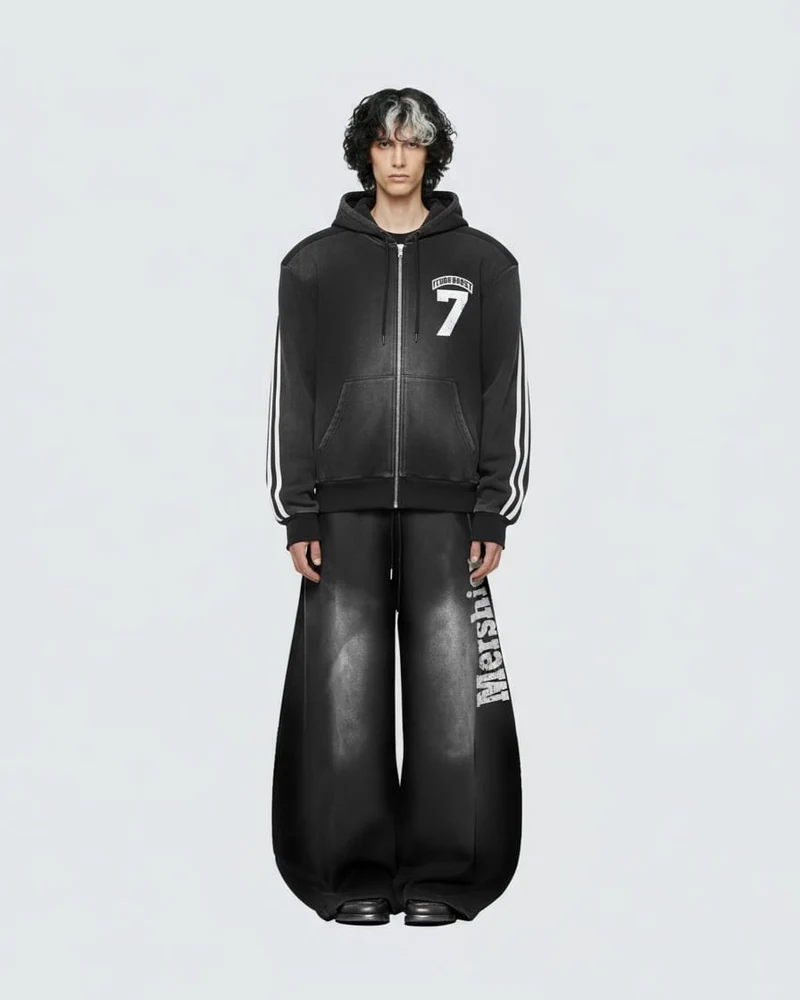 Vintage Loose Fit Distressed Wide-Leg Scimitar Sweatpants