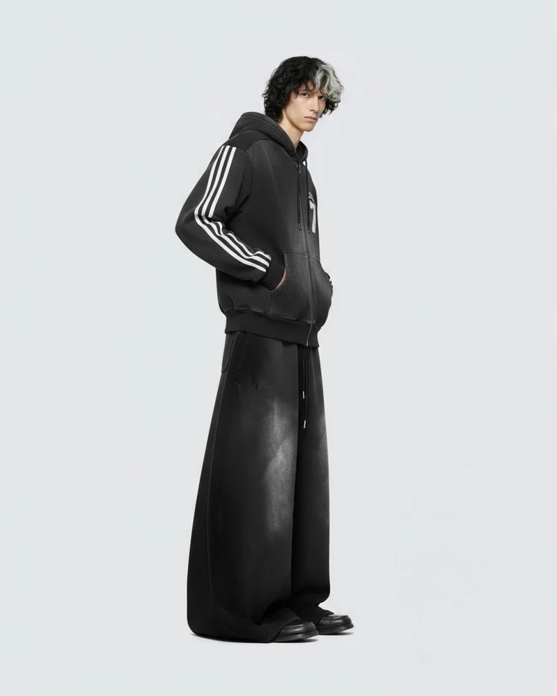 Vintage Loose Fit Distressed Wide-Leg Scimitar Sweatpants