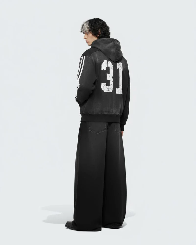 Vintage Loose Fit Distressed Wide-Leg Scimitar Sweatpants