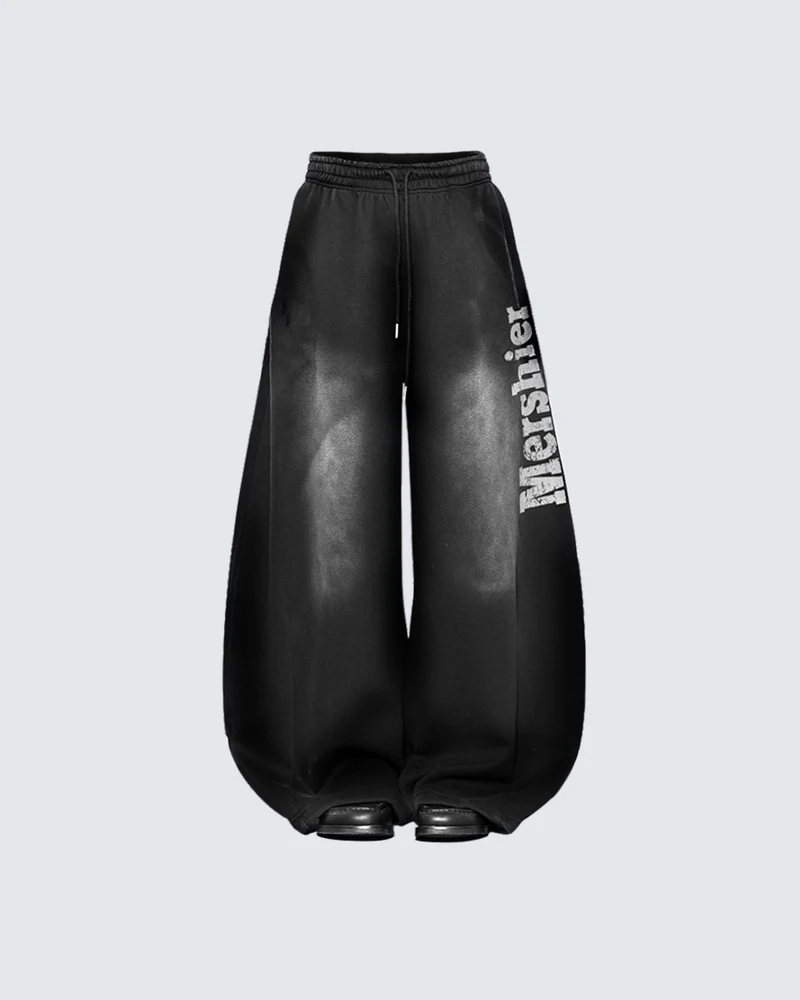 Vintage Loose Fit Distressed Wide-Leg Scimitar Sweatpants