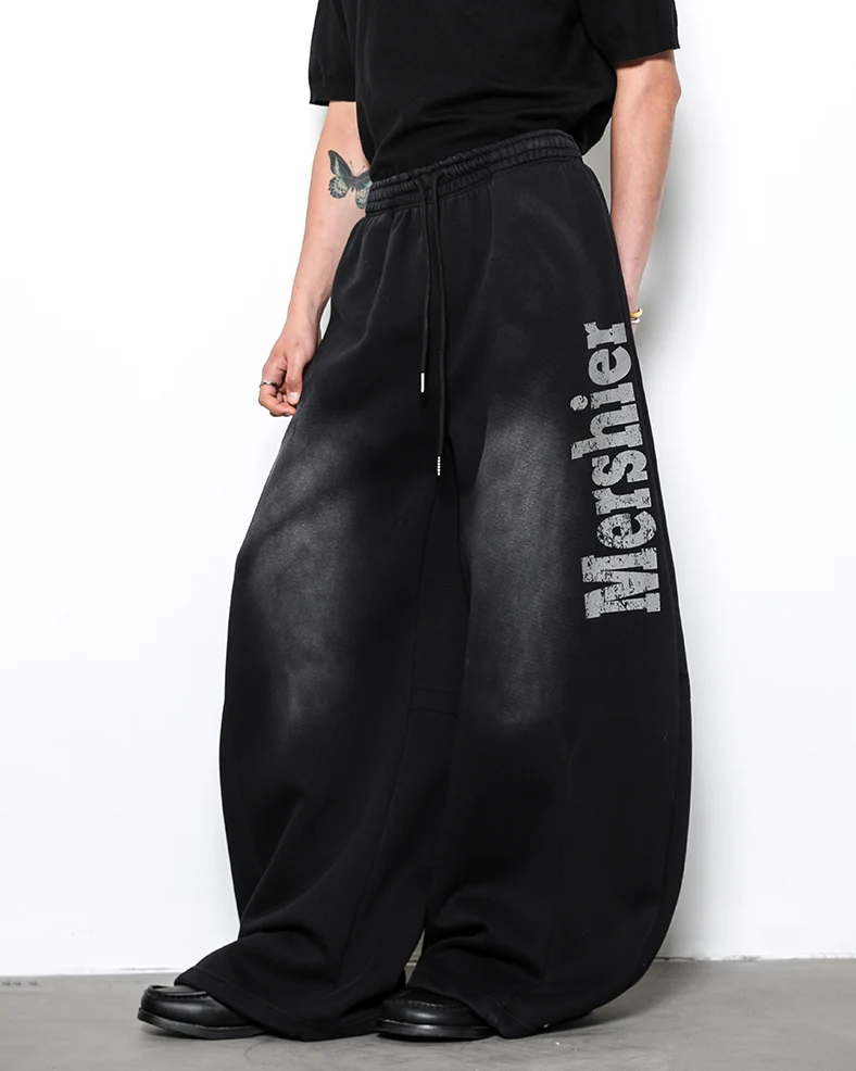 Vintage Loose Fit Distressed Wide-Leg Scimitar Sweatpants