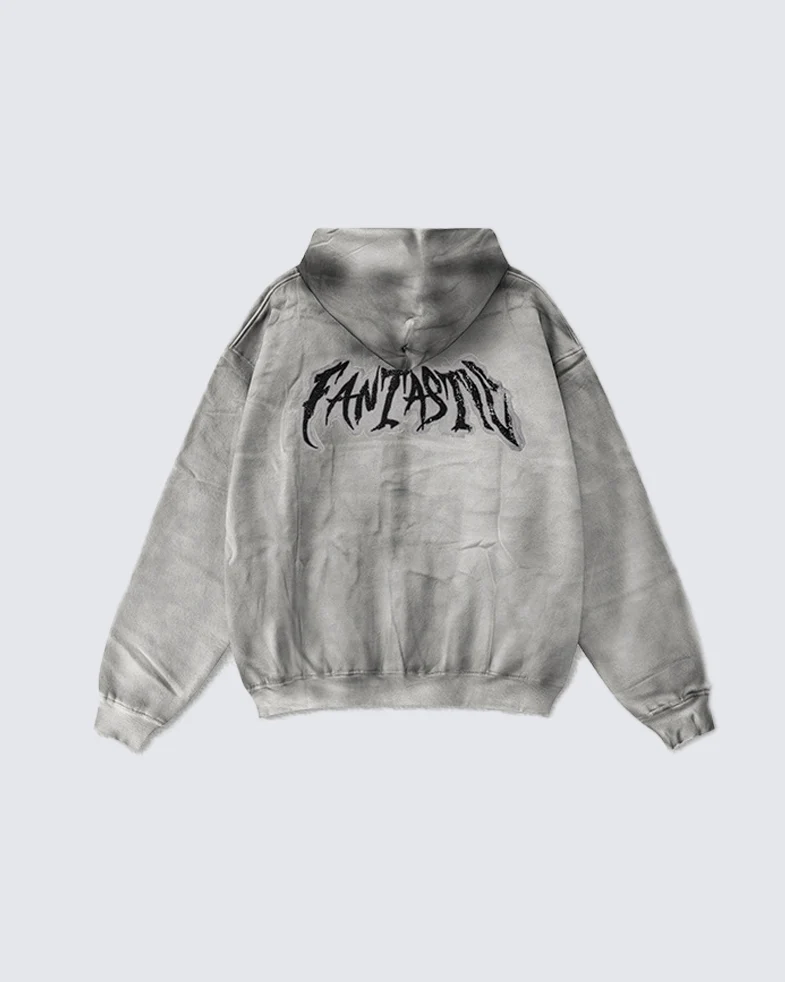 Washed Distressed Dirty Effect Pullover Hoodie