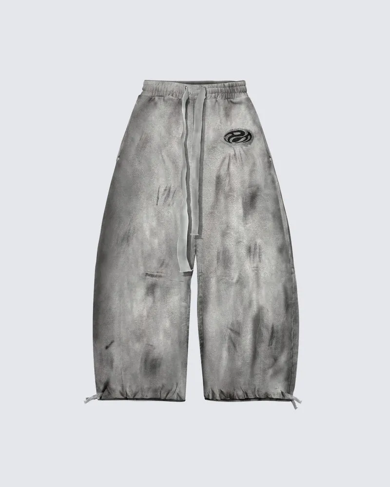 Distressed Dirty Curved-Cut Drawstring Sweatpants