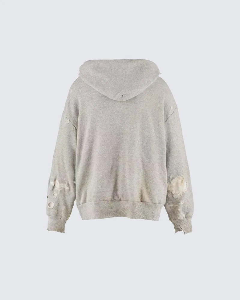 Distressed Printed Pullover Hoodie