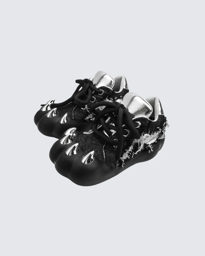 Metallic Claw Toe Distressed Canvas Sneakers