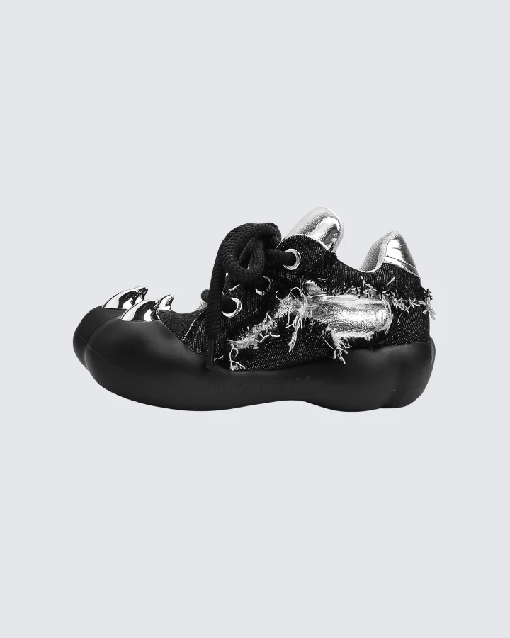 Metallic Claw Toe Distressed Canvas Sneakers