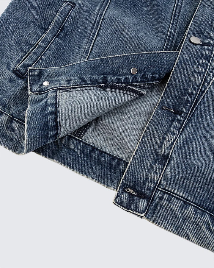 Leather Patch Studded Denim Vest