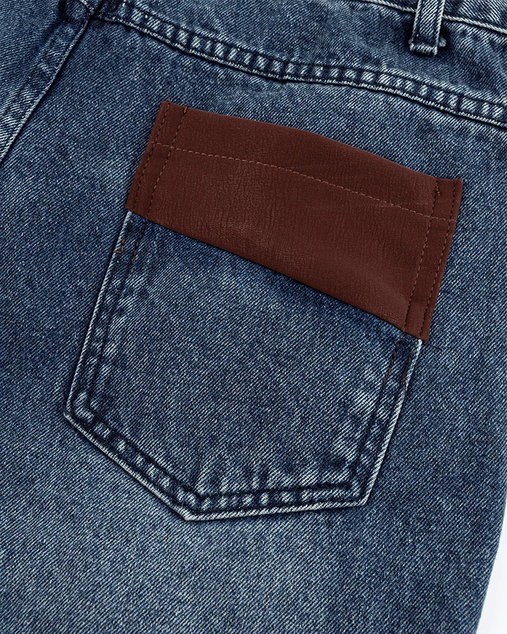 Leather Patch Pocket with Studded Detail Denim Pants
