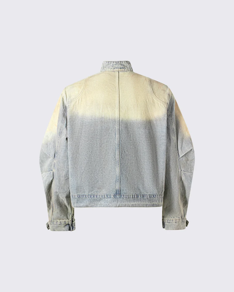 Vintage Wash Denim Jacket with Zipper Pockets