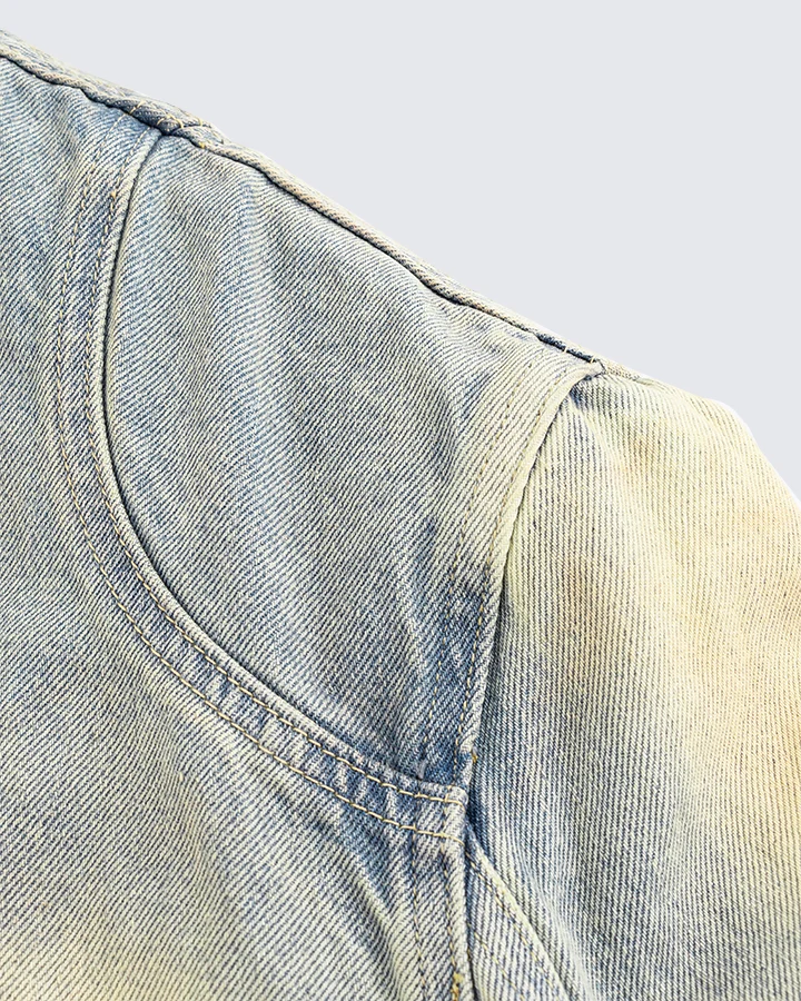 Vintage Wash Denim Jacket with Zipper Pockets