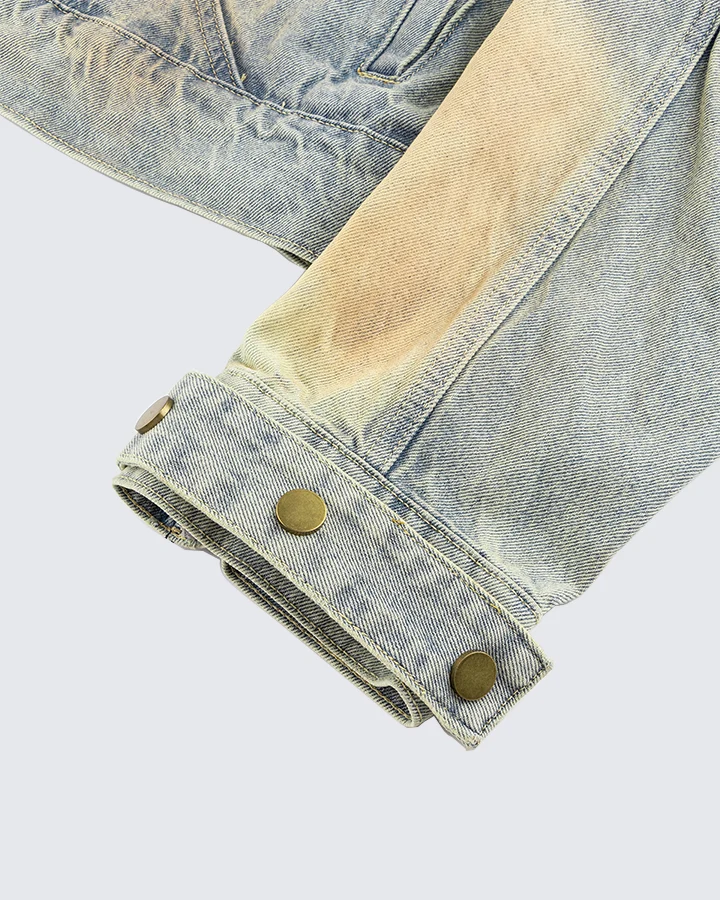 Vintage Wash Denim Jacket with Zipper Pockets