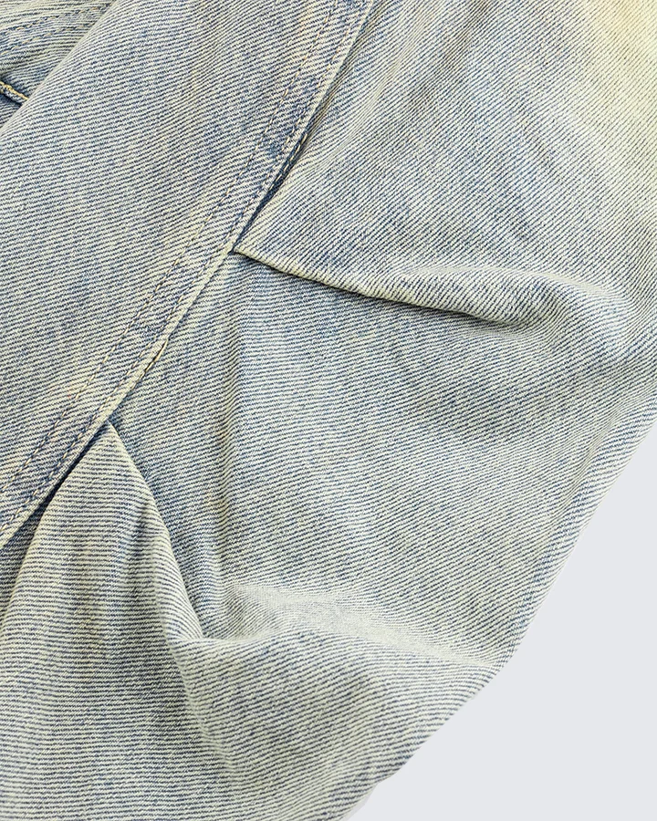 Vintage Wash Denim Jacket with Zipper Pockets