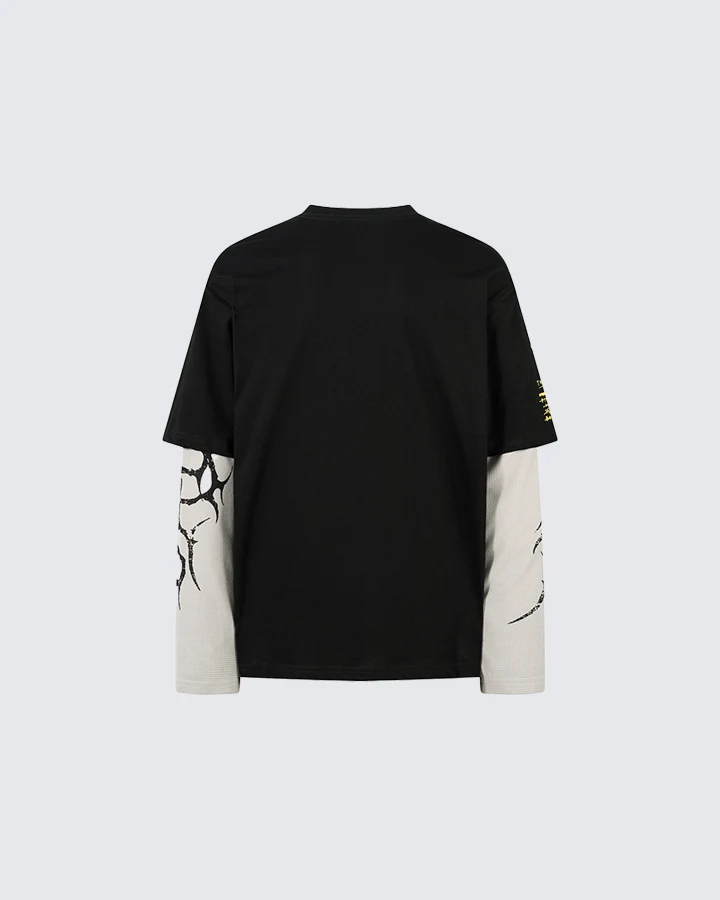 Layered Sleeve Grunge Graphic Long Sleeve T-Shirt
