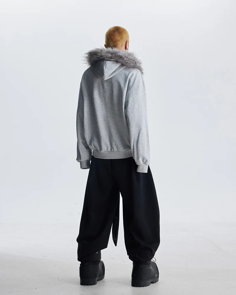 Lightweight Fuzzy Printed Half-Zip Cropped Hoodie