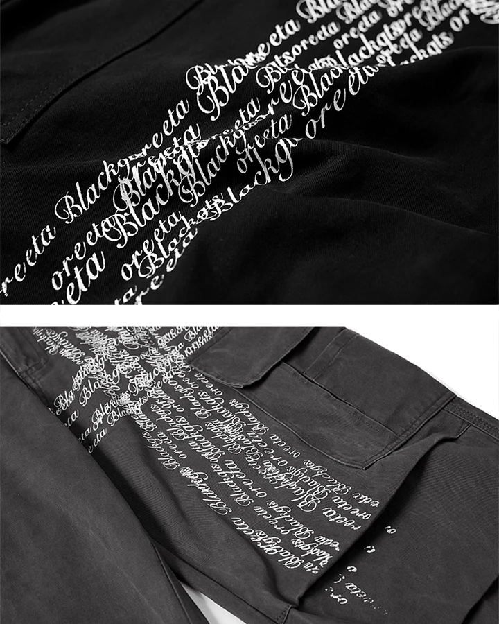 Cross Letter Print Wide-Leg Cargo Pants
